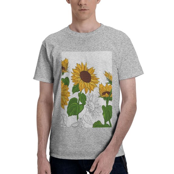 Bingfone Plump Sunflower And Sketch Men'S Loose Fit Short-Sleeve Pocket T-Shirt