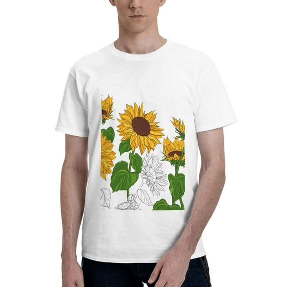 Bingfone Plump Sunflower And Sketch Men'S Loose Fit Short-Sleeve Pocket T-Shirt