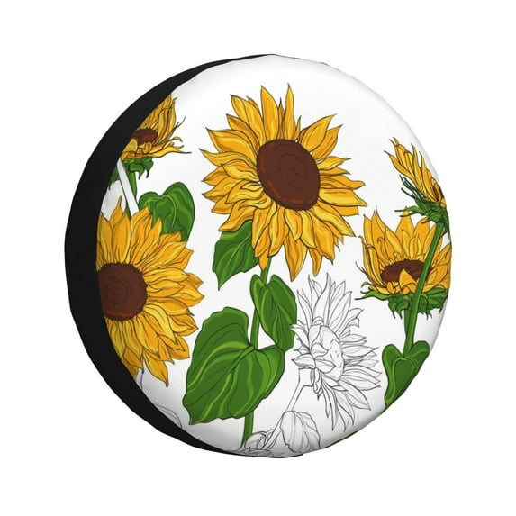 Bingfone Plump Sunflower And Sketch Spare Tire Cover Weatherproof Universal Wheel Protectors For Rv Camper Travel Trailer Suv Truck 15 Inch