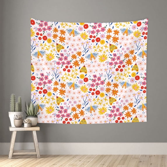 Bingfone Polyester Fabric Tapestry Colorful Floral Wall Hanging Tapestry,Daily Decorative Tapestry for Bedroom Living Room Dorm 60L x 51W Inches