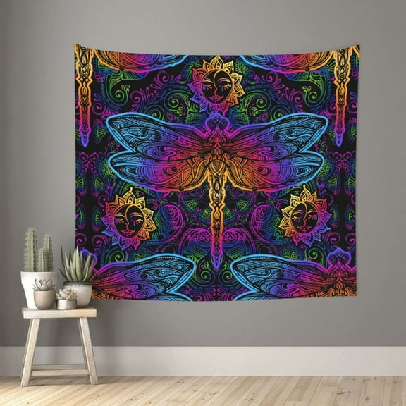 Bingfone Polyester Fabric Tapestry Indian Mandalas Dragonfly Wall Hanging Tapestry,Daily Decorative Tapestry For Bedroom Living Room Dorm 60l X 51w Inches