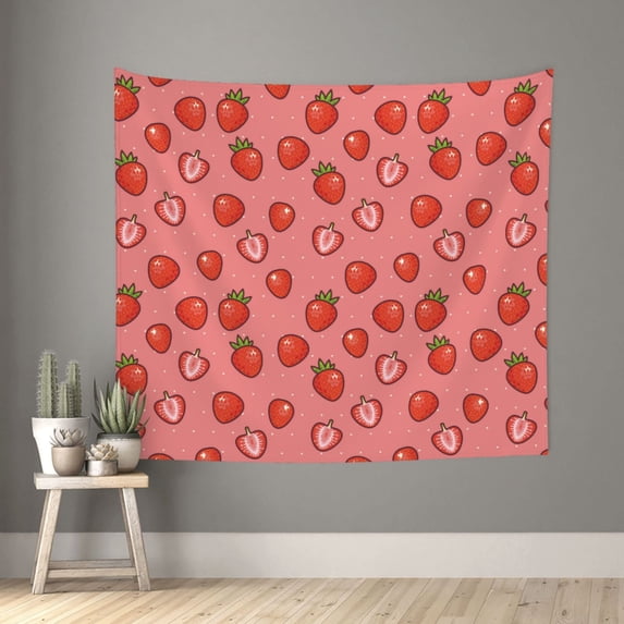 Bingfone Polyester Fabric Tapestry Red Strawberry Wall Hanging Tapestry,Daily Decorative Tapestry for Bedroom Living Room Dorm 60L x 51W Inches