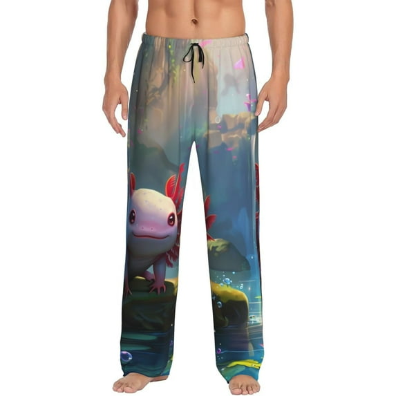 Bingfone Pond Cute Axolotl Mens All Over Print Sleep Pajama Pants-X-Large
