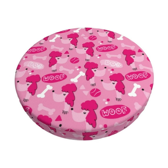 Bingfone Poodle Dog Padded Round Bar Stool Cover Cushion with Elastic Fabric Round Chair Seat - Poodle Dog