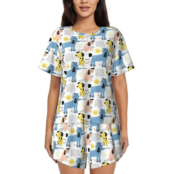 Bingfone Poodle Dog Print Pajamas Sets for Women Soft Short-Sleeved Pjs with Lounge Shorts Two Piece Sleepwear