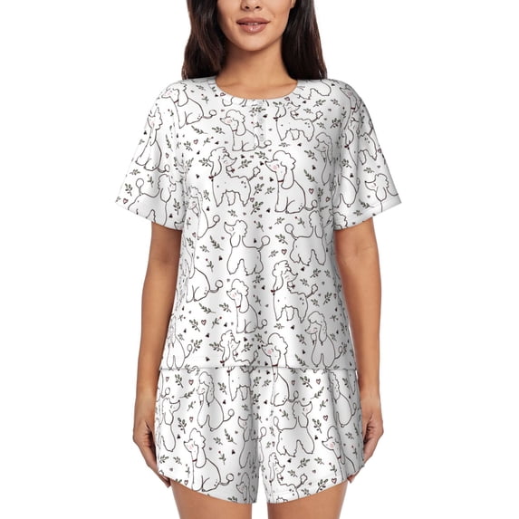 Bingfone Poodle Dog Print Pajamas Sets for Women Soft Short-Sleeved Pjs with Lounge Shorts Two Piece Sleepwear