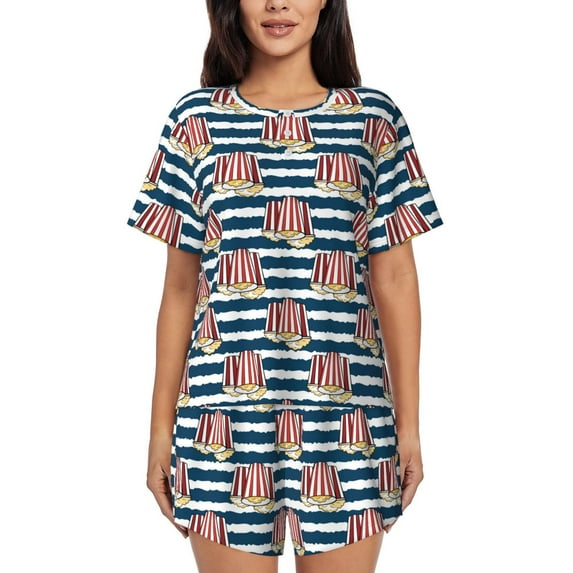Bingfone Popcorn Print Pajamas Sets for Women Soft Short-Sleeved Pjs with Lounge Shorts Two Piece Sleepwear