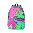 Bingfone Psychedelic Cartoon Frog Print Canvas College Laptop Backpack