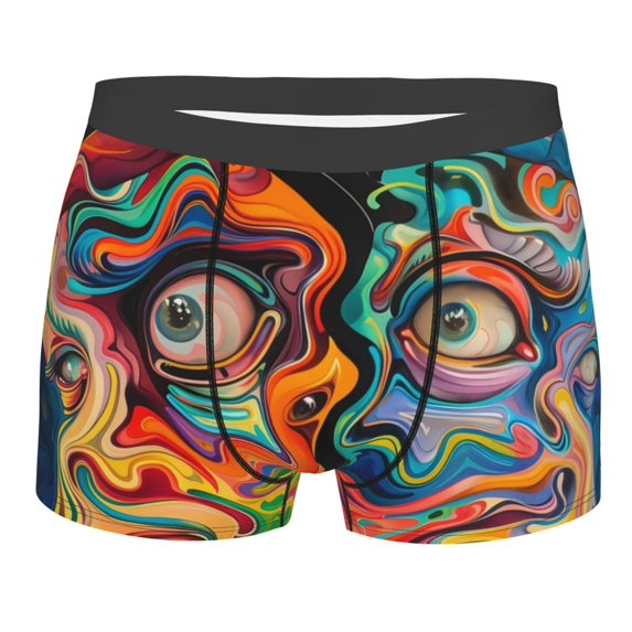 Bingfone Psychedelic Faces Colorful Men's Underwear - Casual Stretch Boxer Briefs-XX-Large