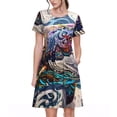 thumbnail image 1 of Bingfone Psychedelic Shark Artwork Print Women’s Short Sleeve Dress, Comfortable Casual Dress, Stylish Summer Dress with Stretchy Fit for Daily Wear, 1 of 6