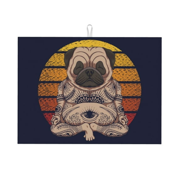Bingfone Pug Dog Yoga ,18" X 24"Dish Drying Mat For Kitchen Counter,Ultra Absorbent Microfiber