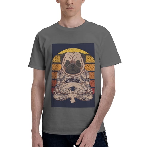 Bingfone Pug Dog Yoga Men'S Loose Fit Short-Sleeve Pocket T-Shirt