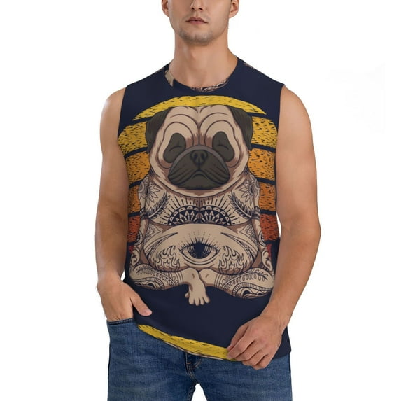 Bingfone Pug dog Yoga Pattern Men's Tank Tops Workout Sleeveless Tee Shirts Running Beach Tanks for Men-XX-Large