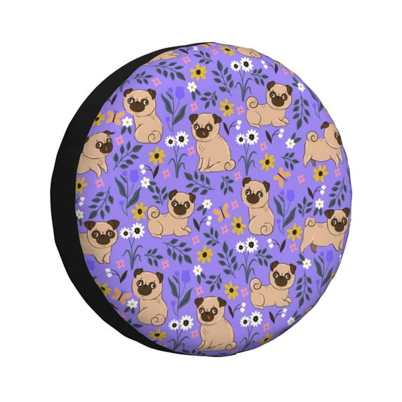 Bingfone Pugs And Flowers Spare Tire Cover Weatherproof Universal Wheel Protectors For Rv Camper Travel Trailer Suv Truck-15 Inch