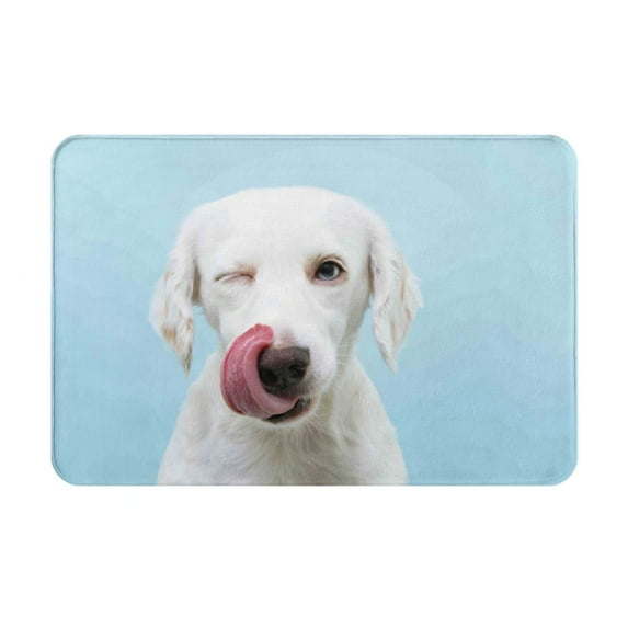 Bingfone Puppy Licks Nose Door Mat 16"X24" Front Entrance Non-Slip Low Profile Washable For Entryway