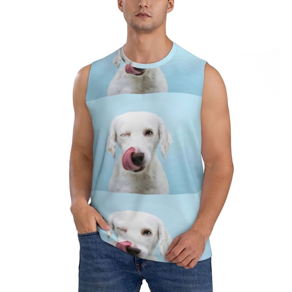 Bingfone Puppy Licks Nose Pattern Men's Tank Tops Workout Sleeveless Tee Shirts Running Beach Tanks for Men-X-Large