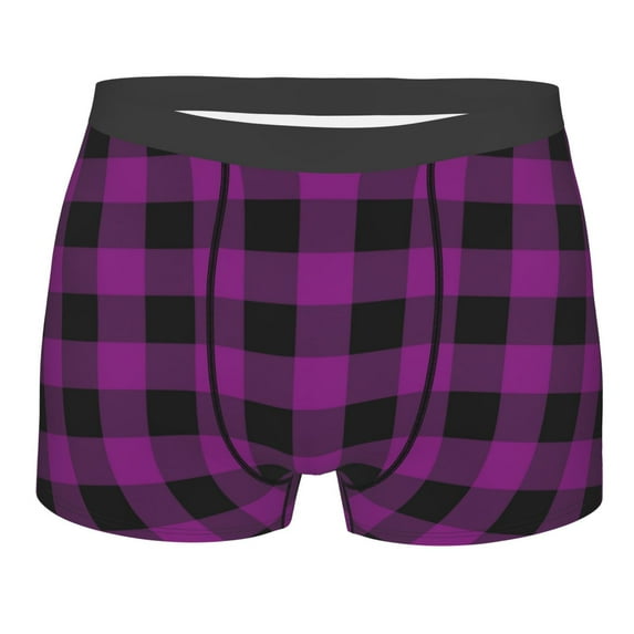 Bingfone Purple Black Plaid Men's Underwear - Casual Stretch Boxer Briefs-Large