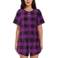 thumbnail image 1 of Bingfone Purple Black Plaid Print Pajamas Sets for Women Soft Short-Sleeved Pjs with Lounge Shorts Two Piece Sleepwear, 1 of 8