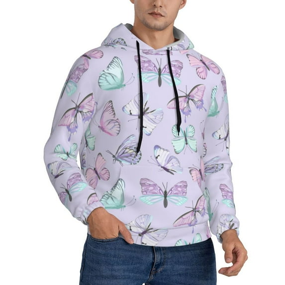 Bingfone Purple Butterfly Men'S Drawstring Hoodie Long Sleeve Pocket Sweatshirts-Medium