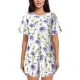 thumbnail image 1 of Bingfone Purple Chicory Print Pajamas Sets for Women Soft Short-Sleeved Pjs with Lounge Shorts Two Piece Sleepwear, 1 of 8