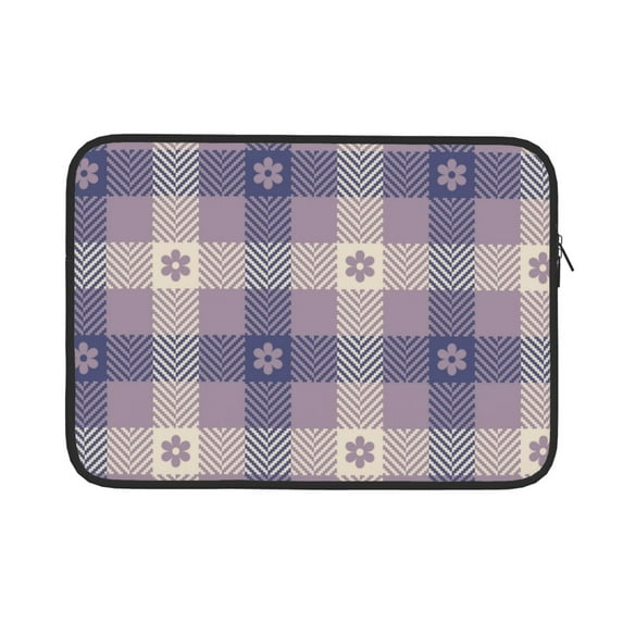 Bingfone Purple Floral Gingham Check Plaid Laptop Sleeve Case 13 Inch, 360° Protective Computer Carrying Bag