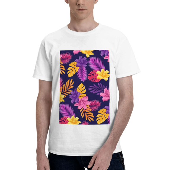 Bingfone Purple Flower Men'S Loose Fit Short-Sleeve Pocket T-Shirt