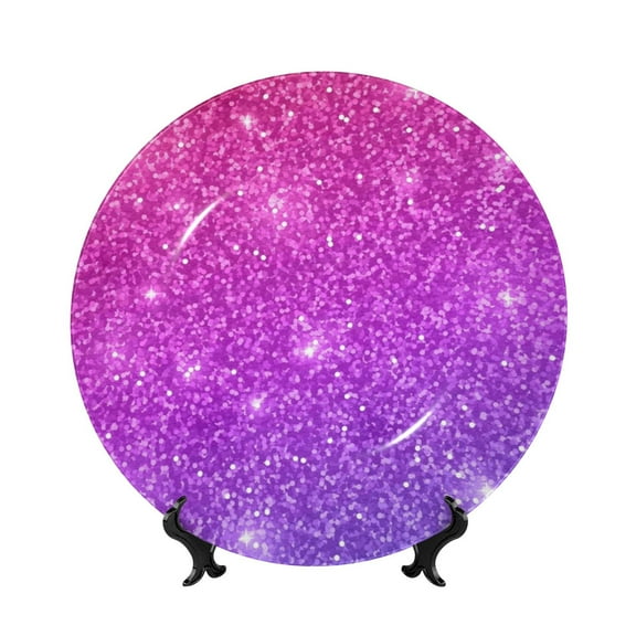 Bingfone Purple Glitter Print Bone China Dinner Decorative Plates,Handmade Ceramic Dinner Plate with Stand for Home Club-6in