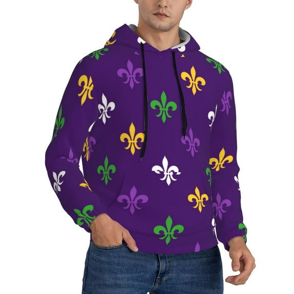 Bingfone Purple Mardi Gras Men'S Drawstring Hoodie Long Sleeve Pocket Sweatshirts-X-Large