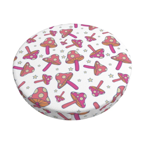 Bingfone Purple Mushroom Padded Round Bar Stool Cover Cushion with Elastic Fabric Round Chair Seat - Purple Mushroom