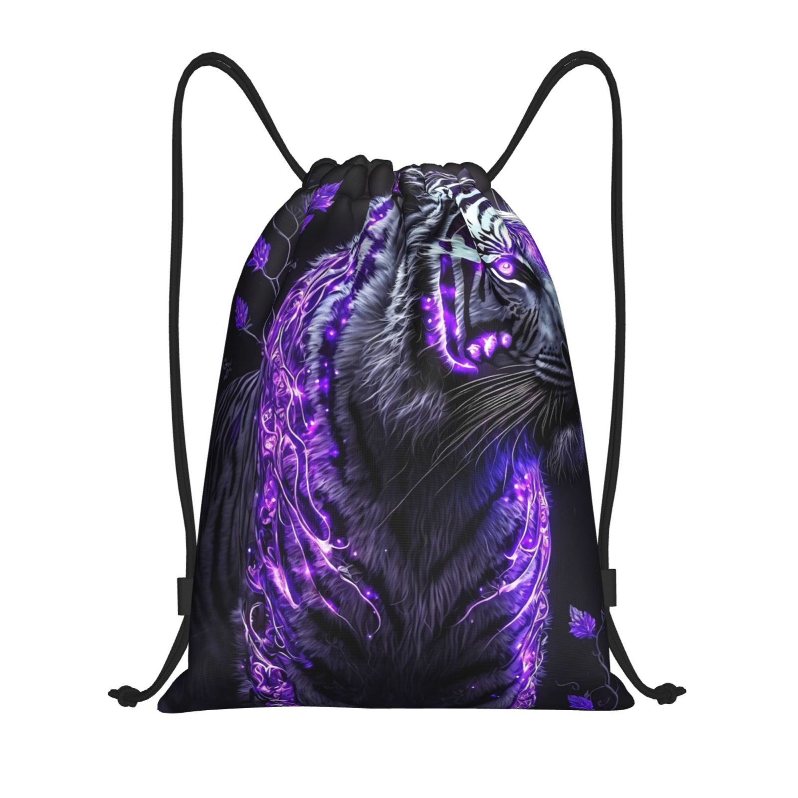 Purple String Backpack Bingfone Purple Plant White Tiger Drawstrings Backpacks Bags for Men ...