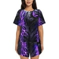 thumbnail image 1 of Bingfone Purple Plant White Tiger Print Pajamas Sets for Women Soft Short-Sleeved Pjs with Lounge Shorts Two Piece Sleepwear, 1 of 5