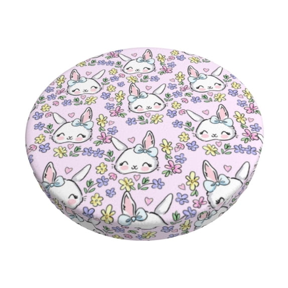 Bingfone Purple Rabbit Padded Round Bar Stool Cover Cushion with Elastic Fabric Round Chair Seat - Purple Rabbit