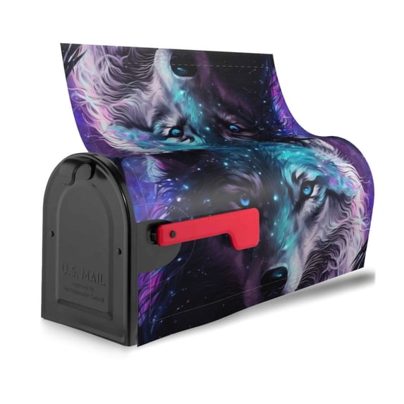 Bingfone Purple Sky Wolf Magnetic Mailbox Cover Standard Size for Garden Yard Outdoor Decorations-21x18 in