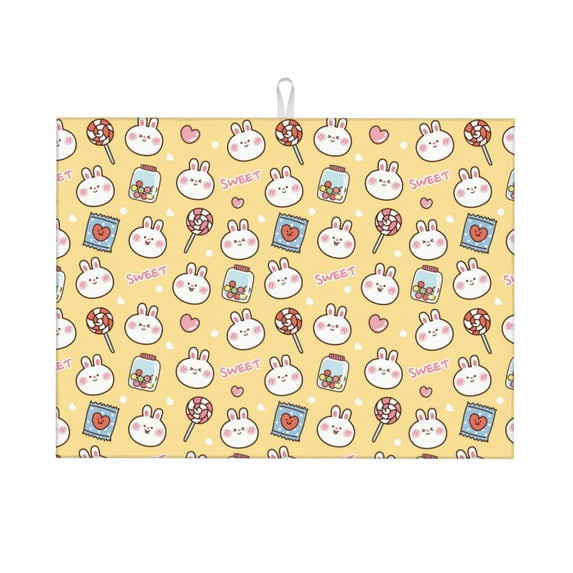 Bingfone Rabbit And Candy ,18" x 24"Dish Drying Mat for Kitchen Counter,Ultra Absorbent Microfiber