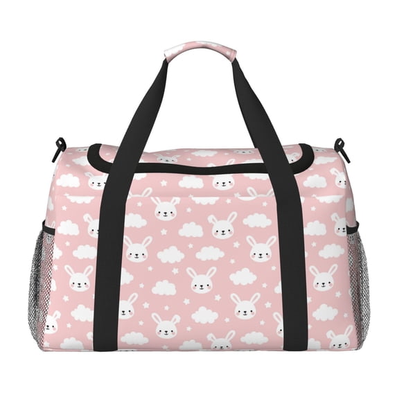 Bingfone Rabbit And Cloud Print Travel Duffel Tote Bag,Waterproof Shoulder Weekender Bag For Women and Men Swim Sports Travel Gym Bag,Foldable and expandable bag Lightweight