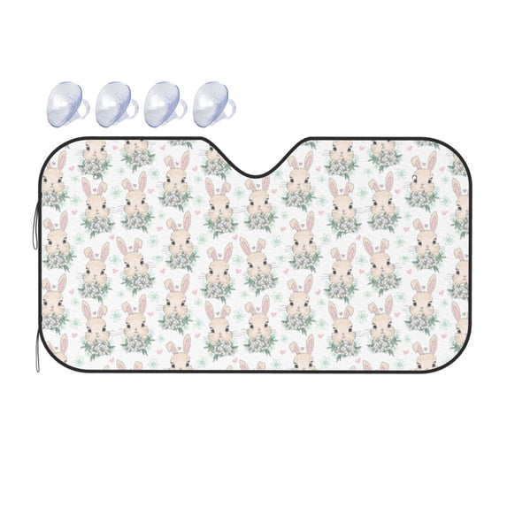 Bingfone Rabbit And Flower Car Windshield Sunshade,Sun Foldable Sun Shield Sun Visor for Car - Medium