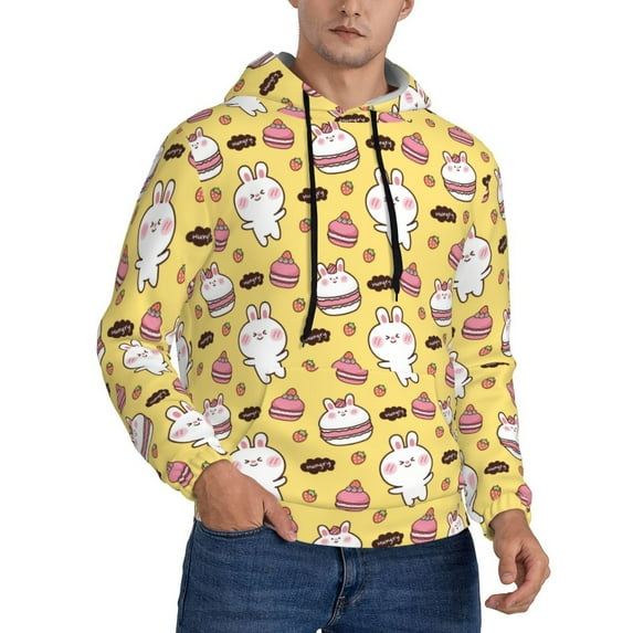 Bingfone Rabbit Hunger Men's Drawstring Hoodie Long Sleeve Pocket Sweatshirts-Large