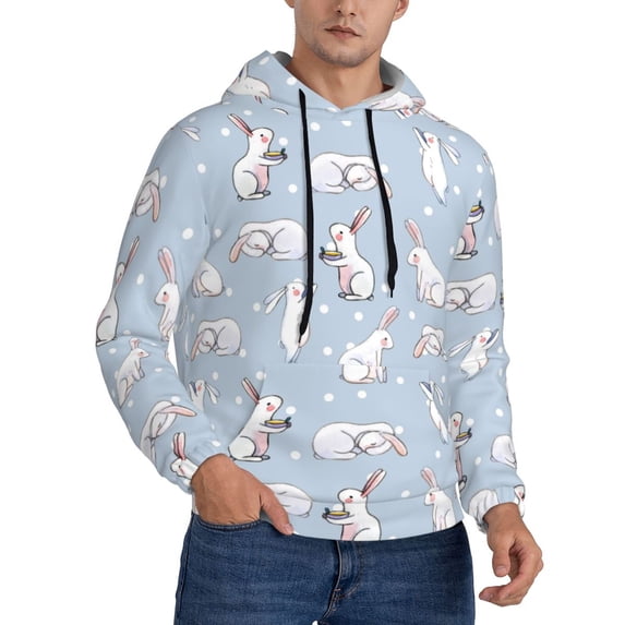Bingfone Rabbit Is Eating Carrots Men's Drawstring Hoodie Long Sleeve Pocket Sweatshirts-XX-Large