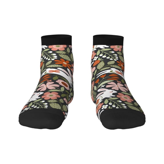 Bingfone Rabbits On Floral Design Patterned Men'S Women'S Casual Cotton Socks