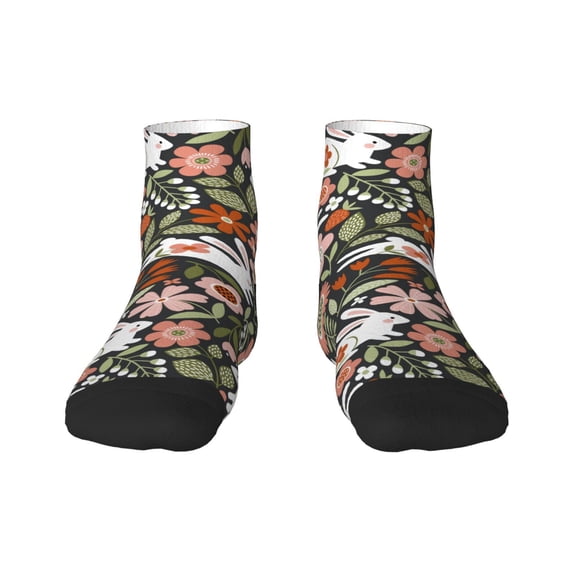 Bingfone Rabbits On Floral Design Patterned Men'S Women'S Casual Cotton Socks