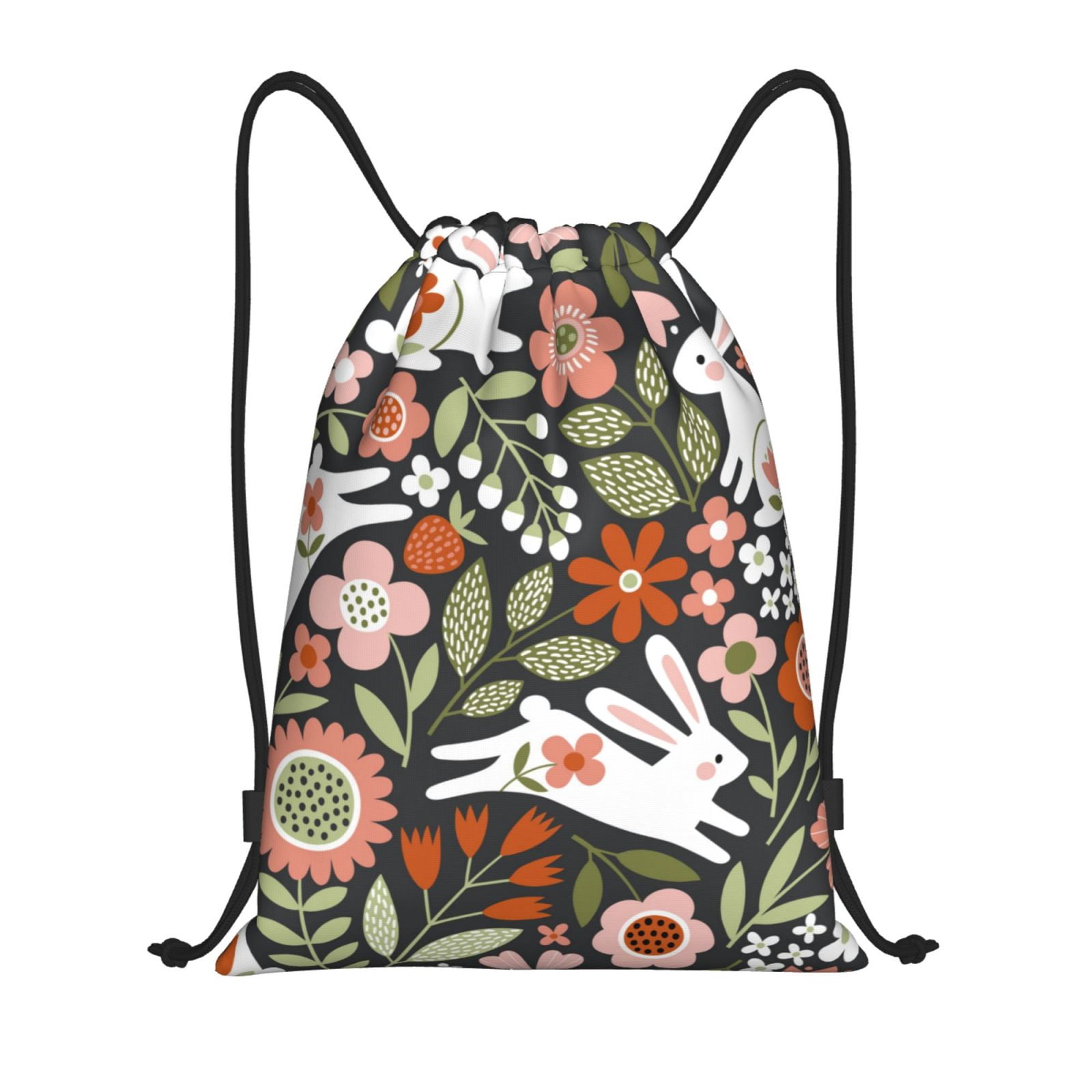 Bingfone Rabbits On Floral Drawstrings Backpacks Bags For Men Women Gym ...