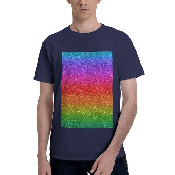 Bingfone Rainbow Glitter Men'S Loose Fit Short-Sleeve Pocket T-Shirt