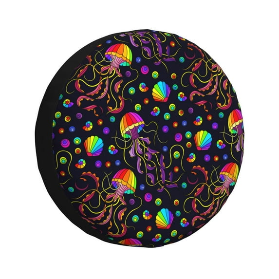 Bingfone Rainbow Jellyfishes Spare Tire Cover Weatherproof Universal Wheel Protectors For Rv Camper Travel Trailer Suv Truck 15 Inch