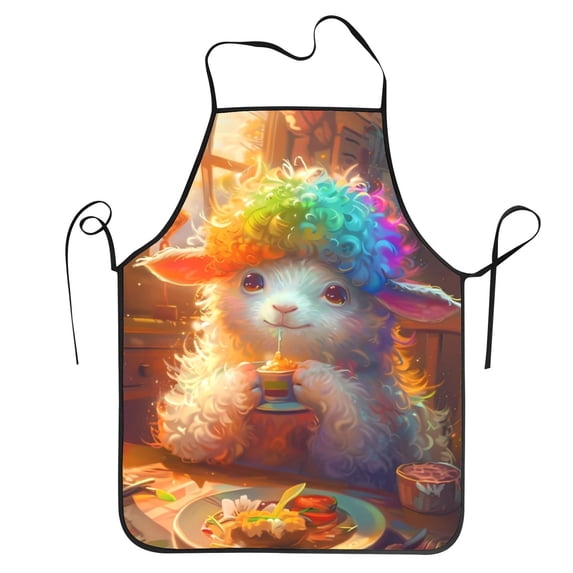 Bingfone Rainbow Lamb Breakfast for Tie-up Apron, Unisex Waterproof and Stain-Resistant Bib Apron for Kitchen Garden Painting