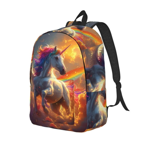 Bingfone Rainbow Sunset Cloud White Horse Print Canvas College Laptop Backpack, Large Capacity Lightweight College Bookbag Casual Daypack-Small