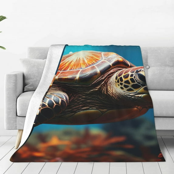 Bingfone Realistic Turtle Print Flannel Fleece Blanket Throw Blanket for Bed,Sofa,Couch,Travel,Camping(50"x40" )
