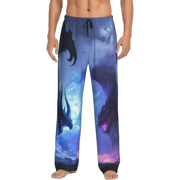Bingfone Red And Blue Fire Dragon Mens All Over Print Sleep Pajama Pants-XX-Large