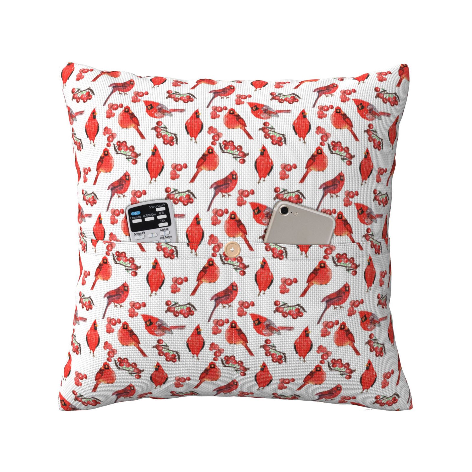Bingfone Red Birds Linen Throw Pillow Covers Cushion Case Pocket Button