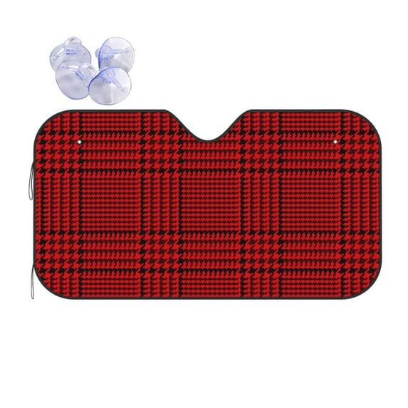 Bingfone Red Black Houndstooth Car Windshield Sun Shade Protector Keep Your Vehicle Cool Sun Shield Visor Cover Foldable For Car Truck Suv-Medium