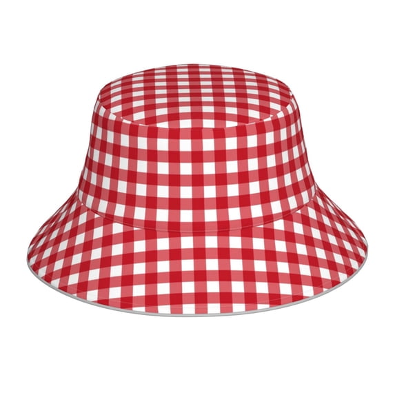 Bingfone Red Checkboard Bucket Hat for Men Women,Packable Reversible Printed Sun Hats,Fisherman Outdoor Travel Hiking Beach Caps